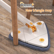 (HOME+)Triangular Mop 360° Rotatable Adjustable 130cm Self-extrusion Type Hands-free Easy Drainage Wiper Window Water Br