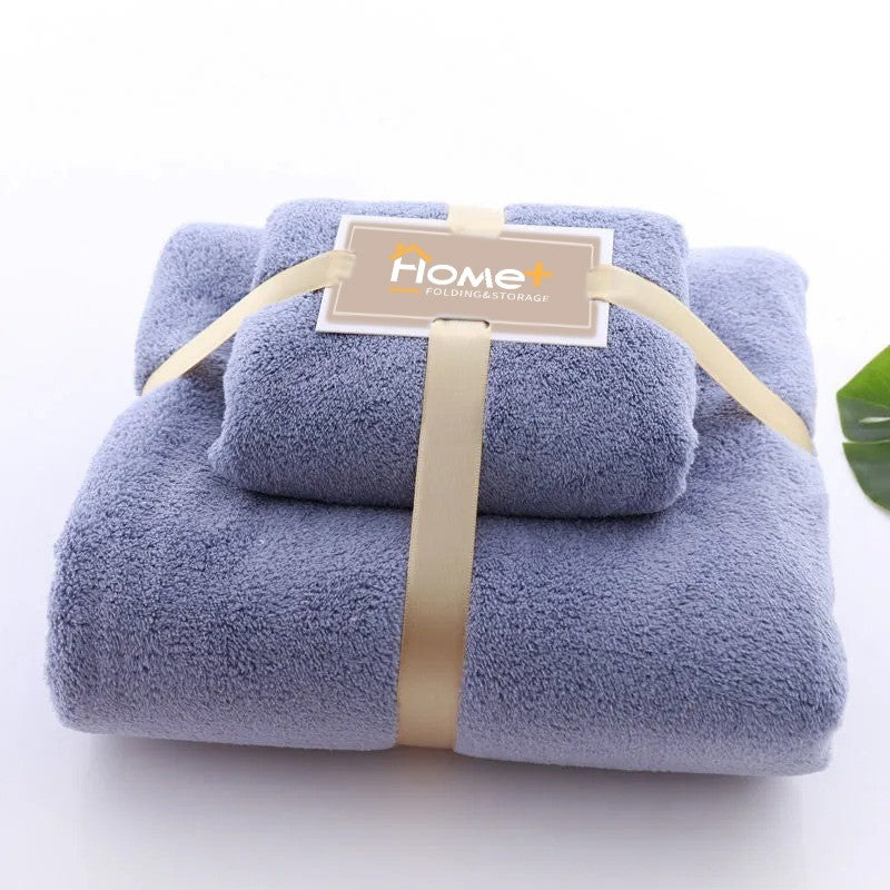 (HOME+) Combo Set Bath Towel + Face Towels Soft Microfibre