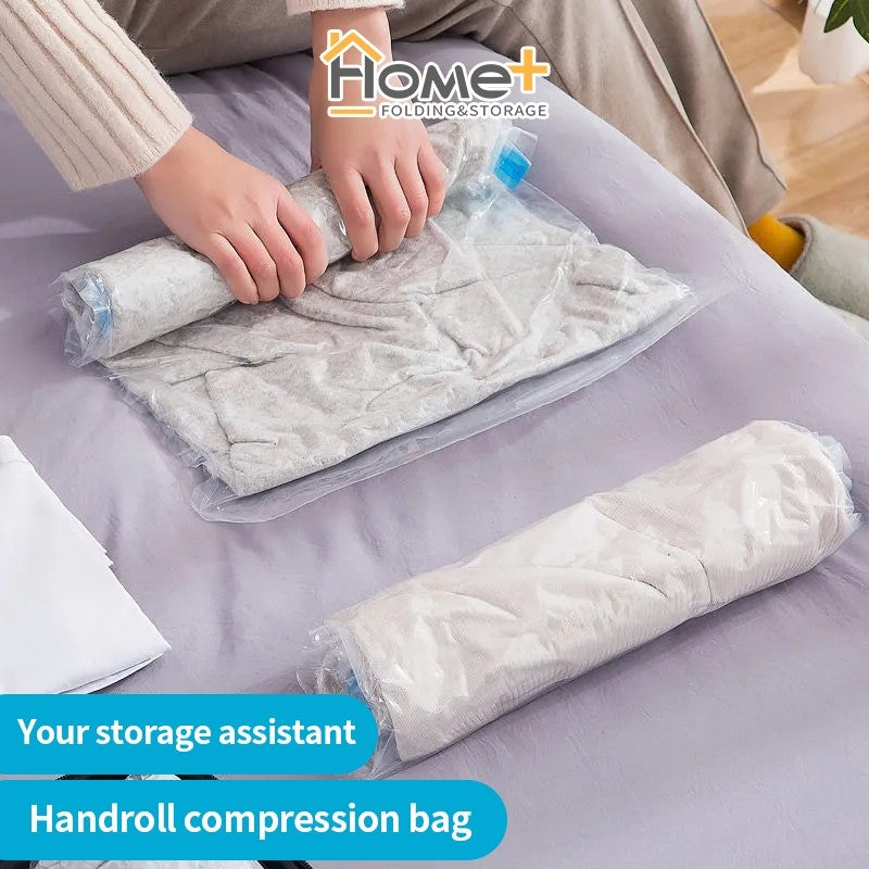 (HOME+) Portable Vacuum Storage Bags Hand-rolled Vacuum Compression Bags Travel Vacuum Bag