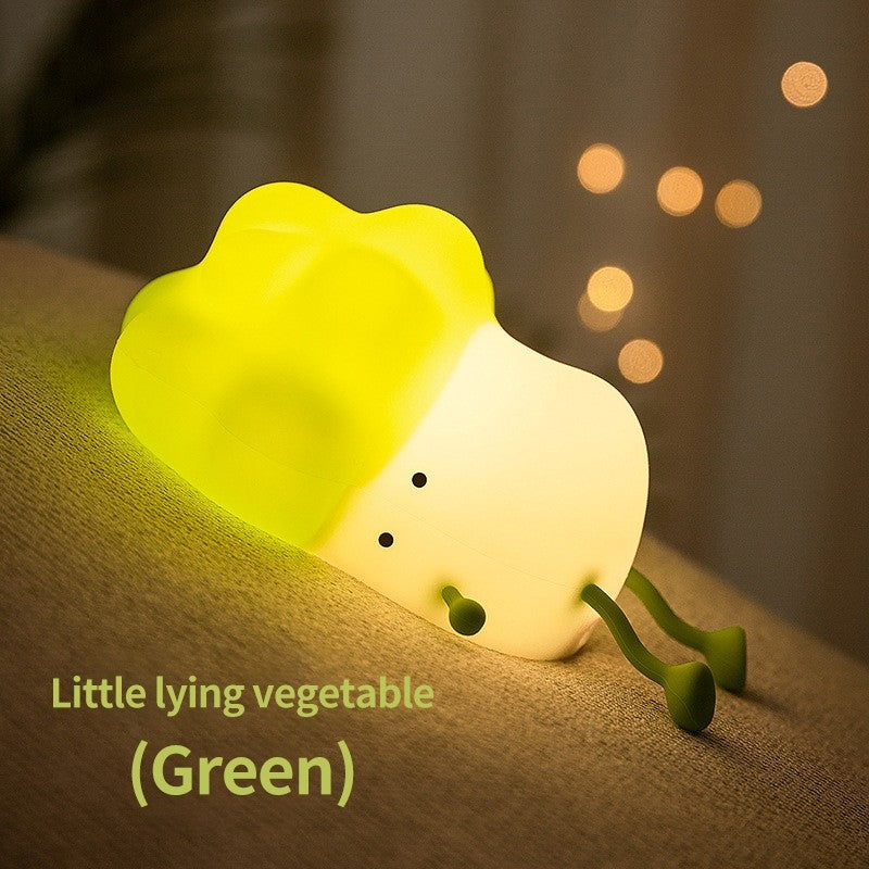 (HOME+) Little Cabbage Silicone Night Light Colorful Green Atmosphere Light Children's Gift (Green)