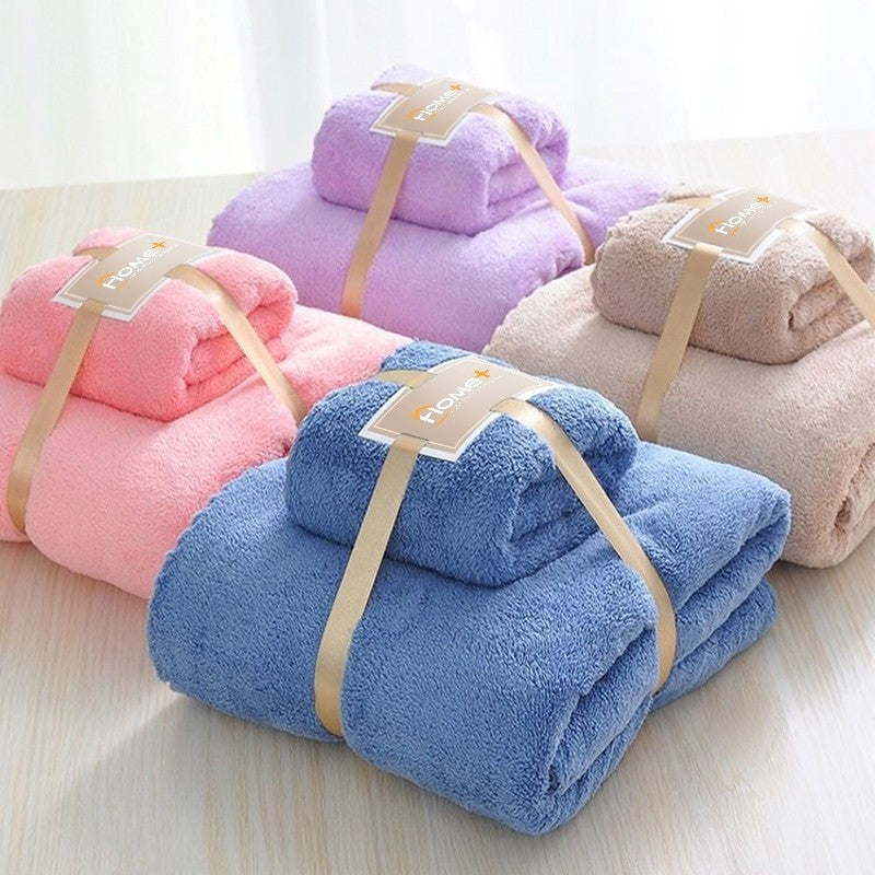 (HOME+) Combo Set Bath Towel + Face Towels Soft Microfibre