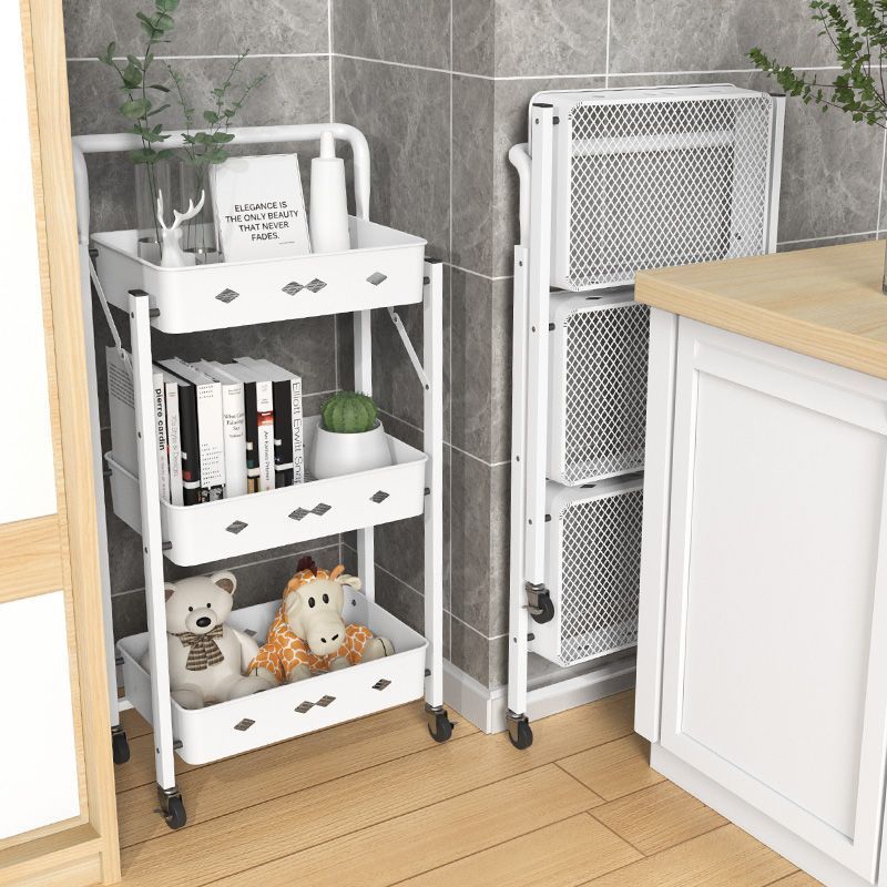(HOME+) 3 Tier Kitchen Trolley Storage with Handle Folding Kitchen Shelf