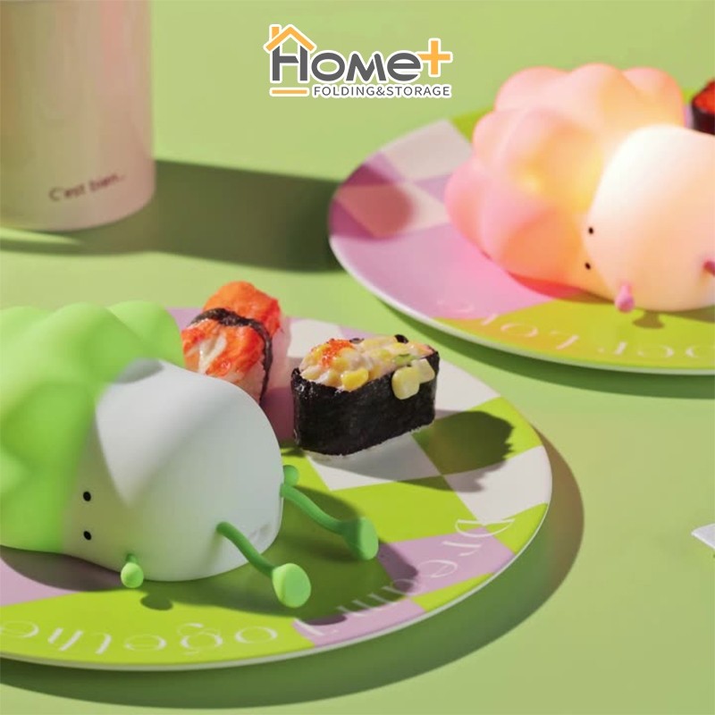 (HOME+) Little Cabbage Silicone Night Light Colorful Green Atmosphere Light Children's Gift (Green)