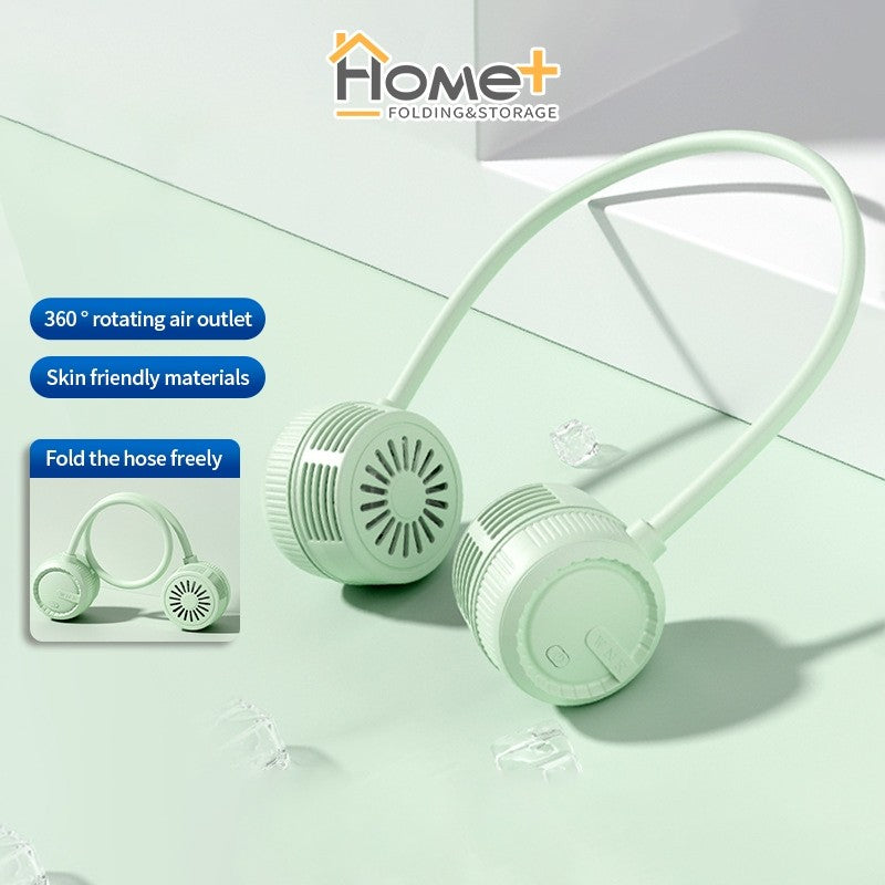 (HOME+) Hanging Neck Fan Lazy Fan Portable Folding Lazy Outdoor Desktop USB High Wind Hanging Neck Small Fan