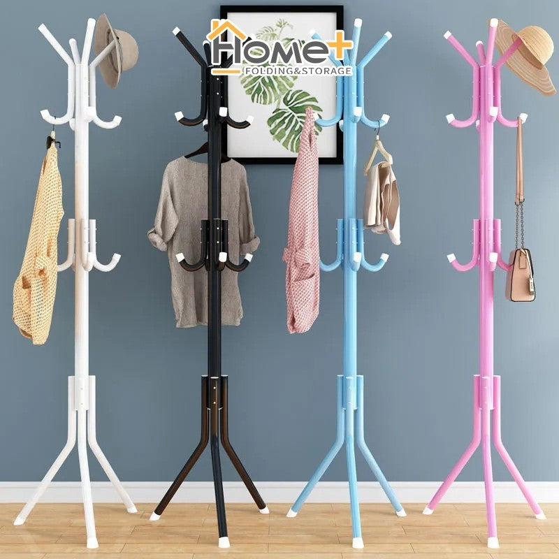 (HOME+) 12 Hooks Clothes Rack Hat and Coat & Garment Hanger Floor Standing Rack