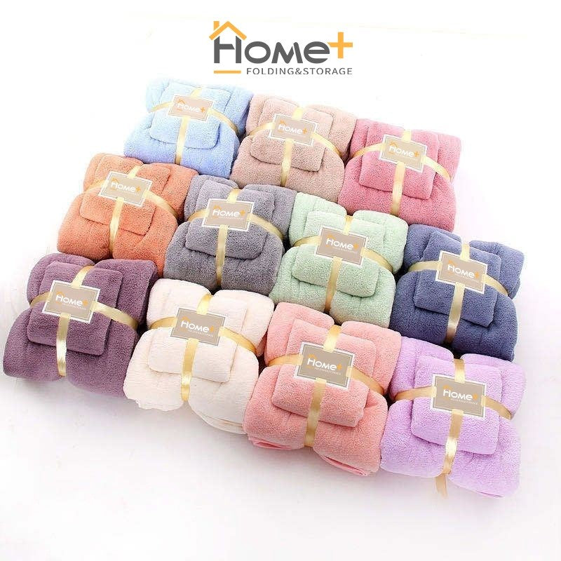 (HOME+) Combo Set Bath Towel + Face Towels Soft Microfibre