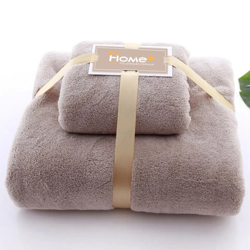 (HOME+) Combo Set Bath Towel + Face Towels Soft Microfibre
