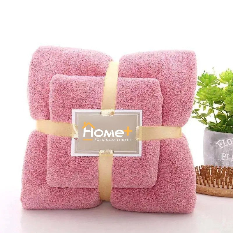 (HOME+) Combo Set Bath Towel + Face Towels Soft Microfibre