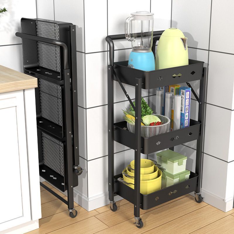 (HOME+) 3 Tier Multi-functional Trolley / Foldable Metal Trolley / Rack / Kitchen Shelf Movable Storage Cart