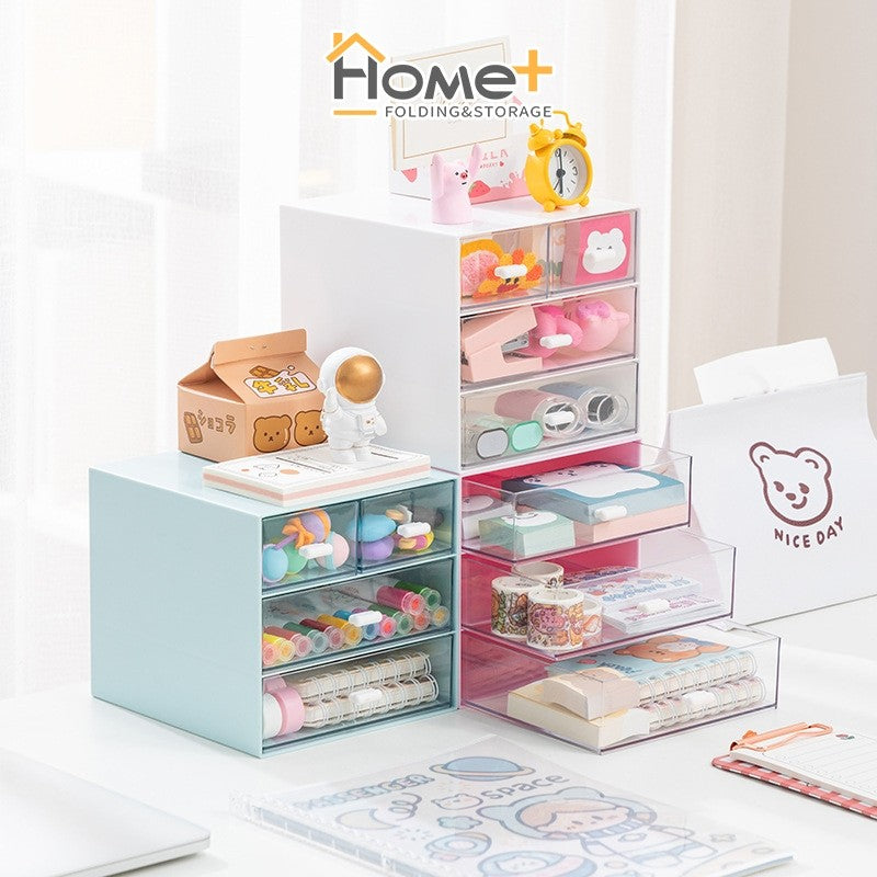 (HOME+) Desktop transparent drawer storage box office file storage box bedroom study overlay combination storage cabinet