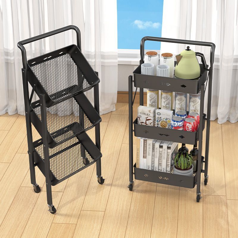 (HOME+) 3 Tier Kitchen Trolley Storage with Handle Folding Kitchen Shelf