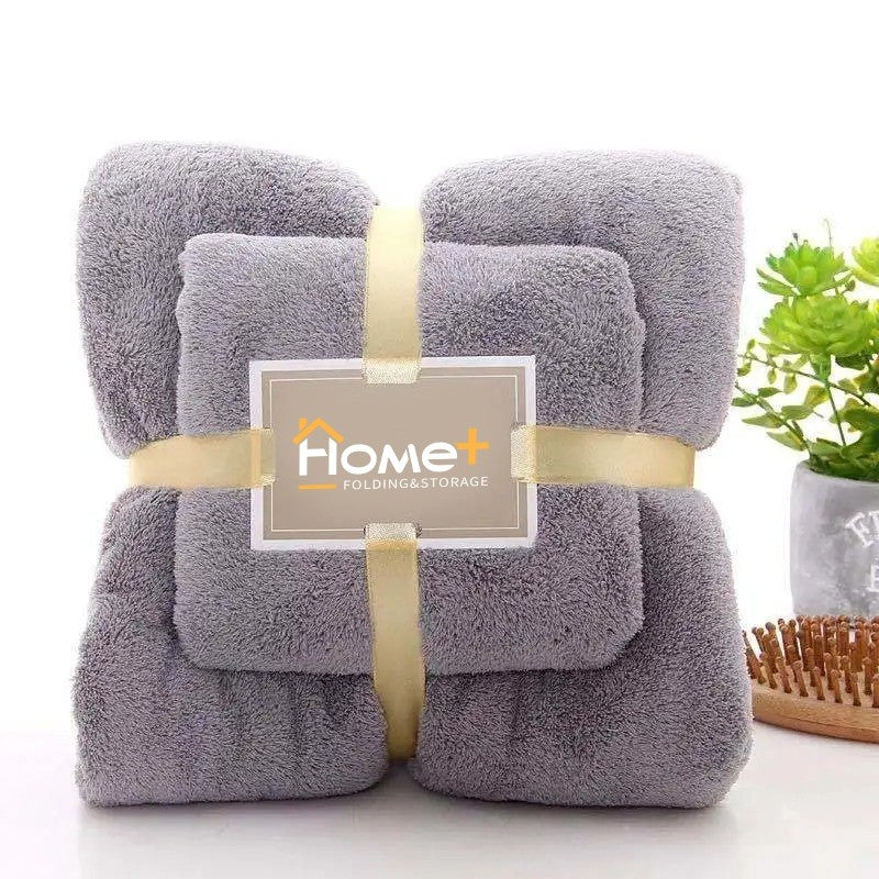 (HOME+) Combo Set Bath Towel + Face Towels Soft Microfibre