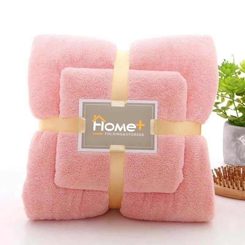 (HOME+) Combo Set Bath Towel + Face Towels Soft Microfibre
