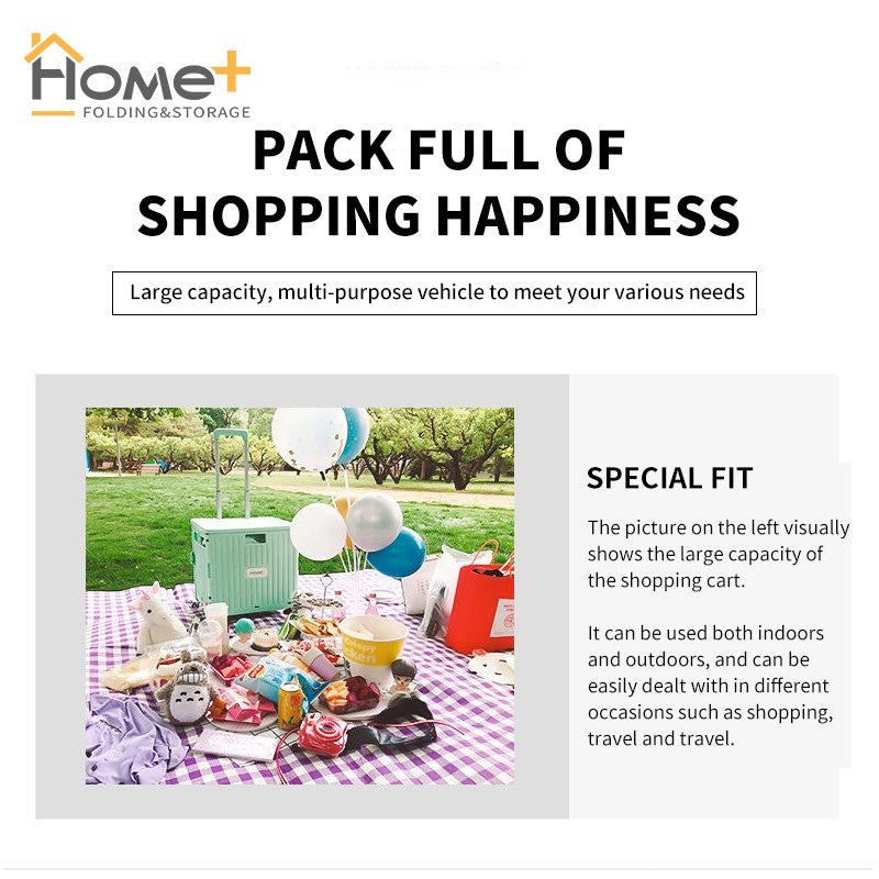 (HOME+) 65L Foldable Shopping Large Utility Cart / Foldable Trolley with 360 Wheel Collapsible