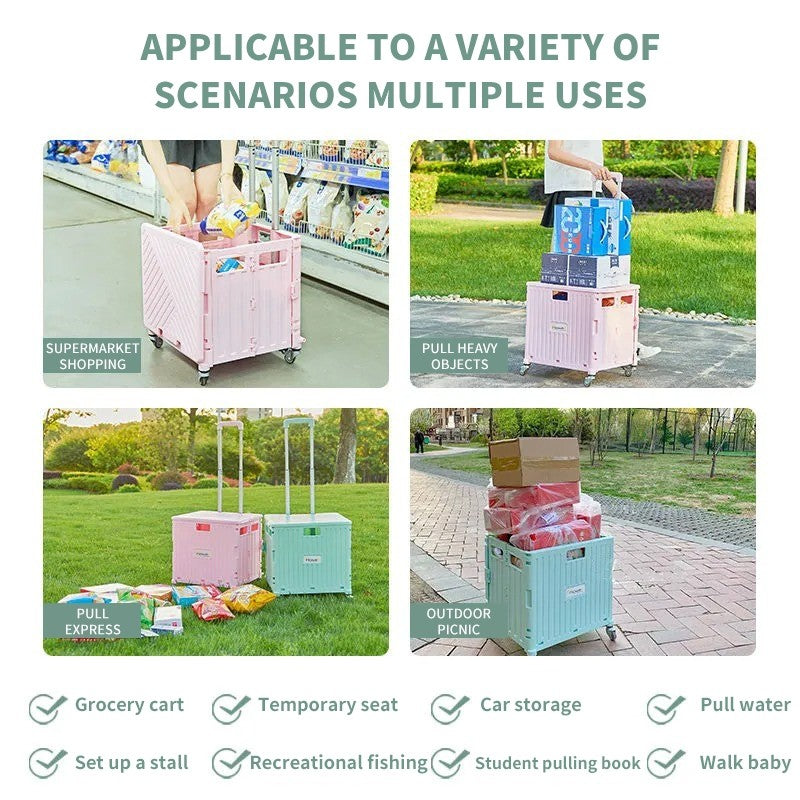 (HOME+) 65L Foldable Shopping Large Utility Cart / Foldable Trolley with 360 Wheel Collapsible
