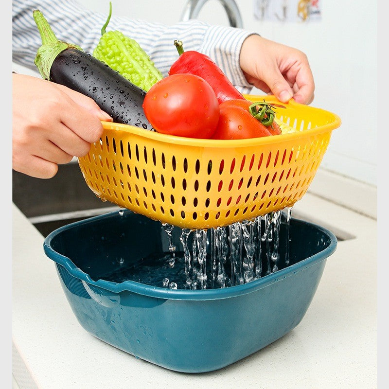 (HOME+) 6PCS Drain Basket Household Vegetable Basket Double Layered Fruit Vegetable Basin