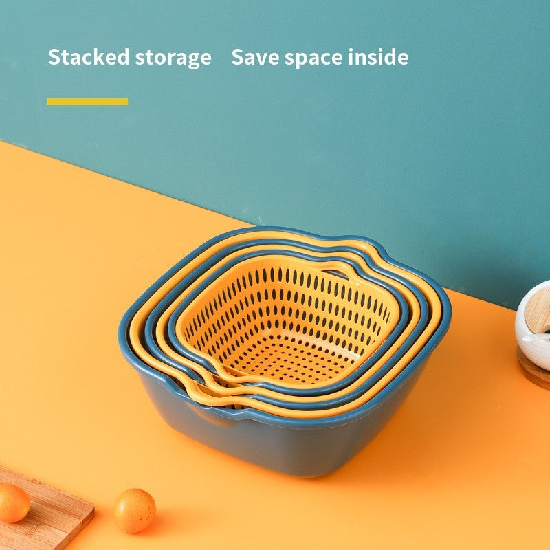(HOME+) 6PCS Drain Basket Household Vegetable Basket Double Layered Fruit Vegetable Basin