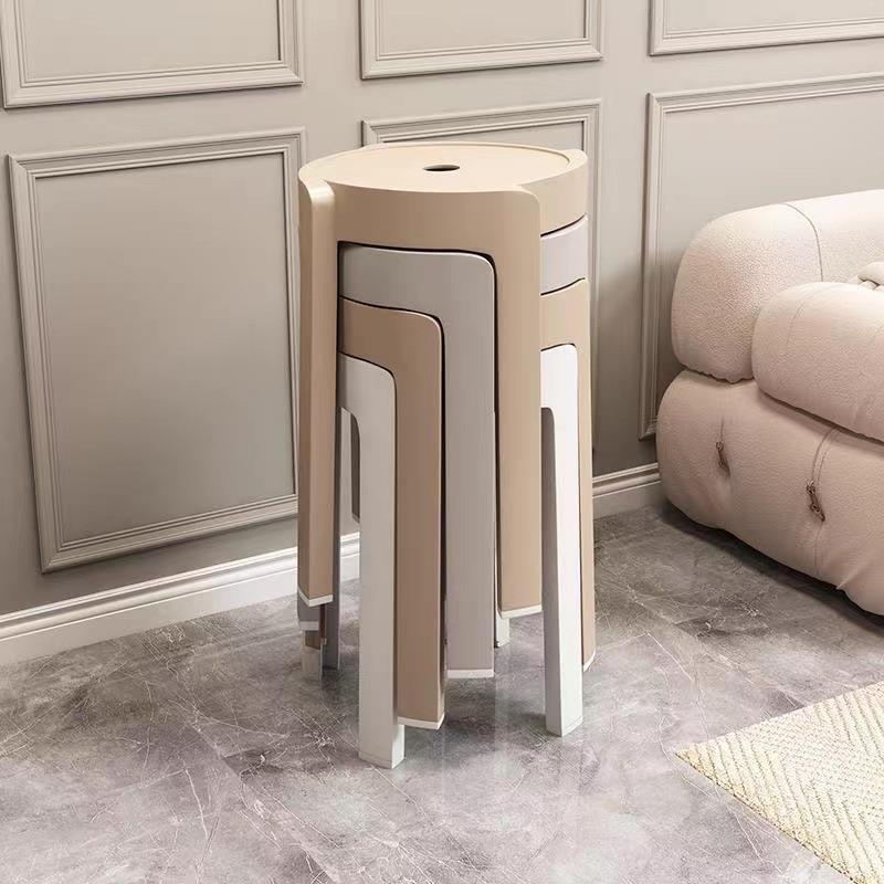 (HOME+) Nordic Plastic Stool Modern and Simple Household Chair Stackable Chair