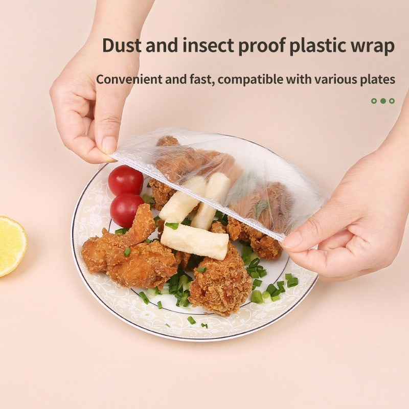 (HOME+) Disposable Plastic Wrap Cover With Elastic Food Grade Refrigerator Fresh-keeping Bag Tray Cover