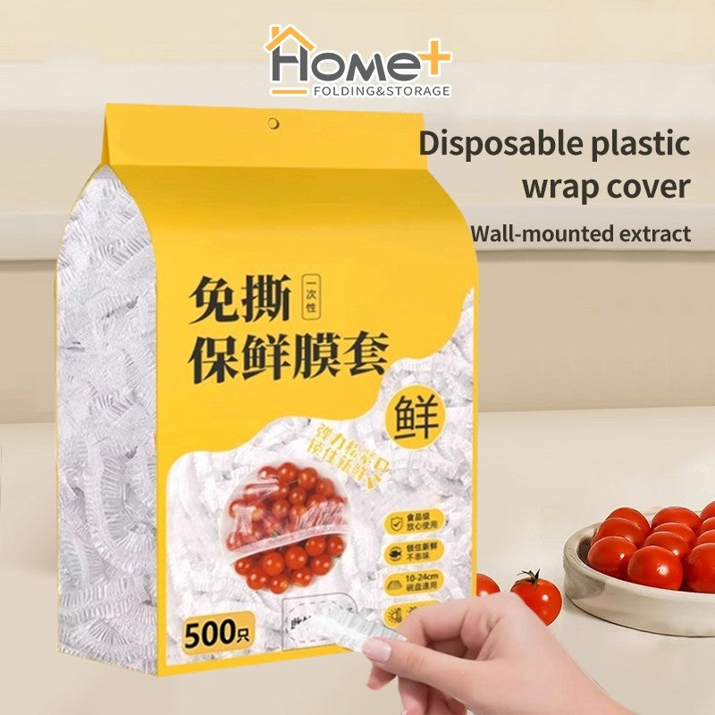 (HOME+) Disposable Plastic Wrap Cover With Elastic Food Grade Refrigerator Fresh-keeping Bag Tray Cover