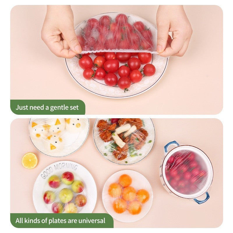 (HOME+) Disposable Plastic Wrap Cover With Elastic Food Grade Refrigerator Fresh-keeping Bag Tray Cover