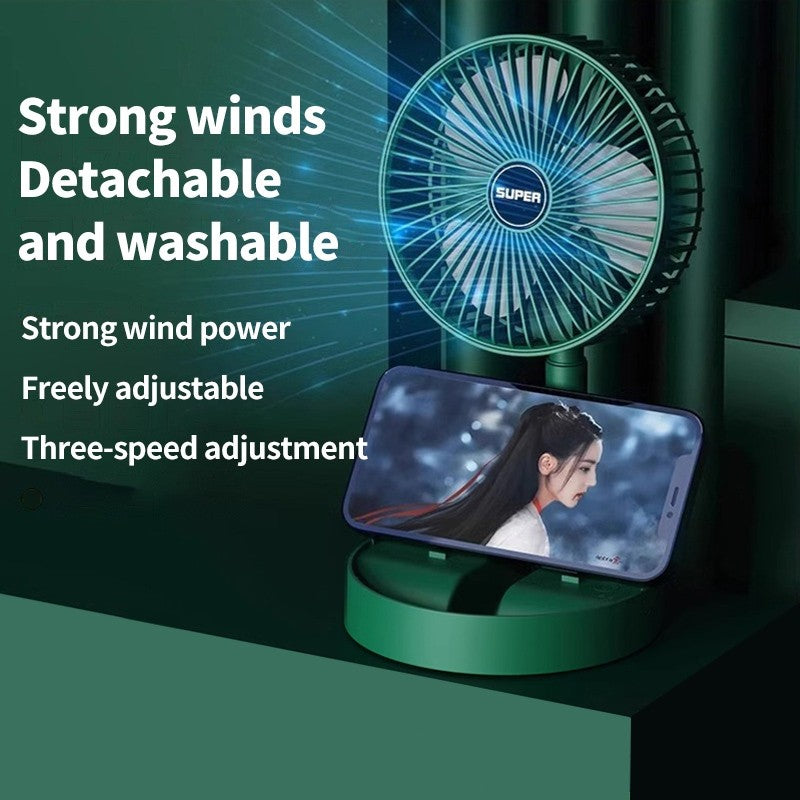 (HOME+) Home Desktop Multifunctional Folding Fan USB Outdoor Electric Fan Portable Charging Telescopic Fan