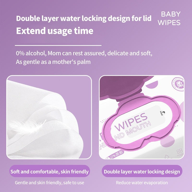 (HOME+) 80PCS Baby Wet Wipes Disposable Pure Water Children's Cleaning Wipes