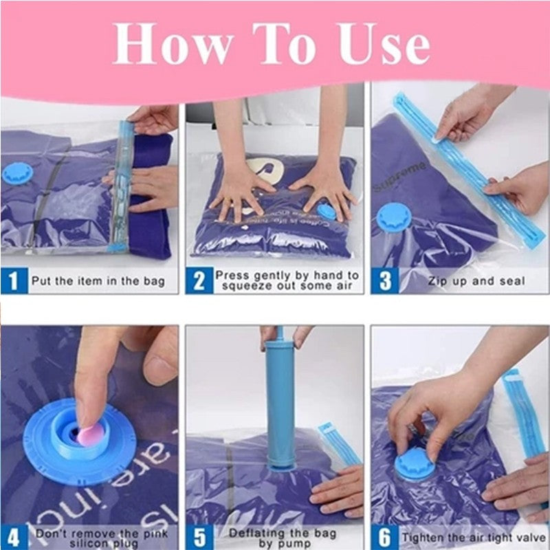 (HOME+) Vacuum Sealer Packing Bag Storage Compression For Clothes-Vacuum Storage Bag Travel