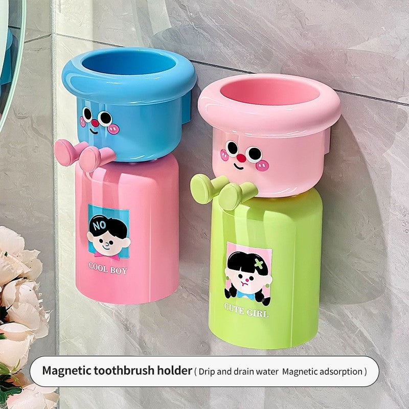 (HOME+) Magnetic Toothbrush Cup Holder Electric Toothbrush Holder with Rinsing Cup(No Drilling)