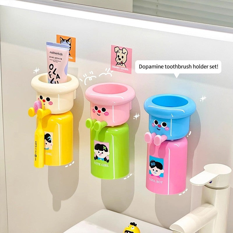 (HOME+) Magnetic Toothbrush Cup Holder Electric Toothbrush Holder with Rinsing Cup(No Drilling)