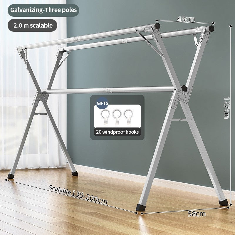 (HOME+) Folding Clothes Rack Floor Standing Indoor and Outdoor Clothes Drying Pole