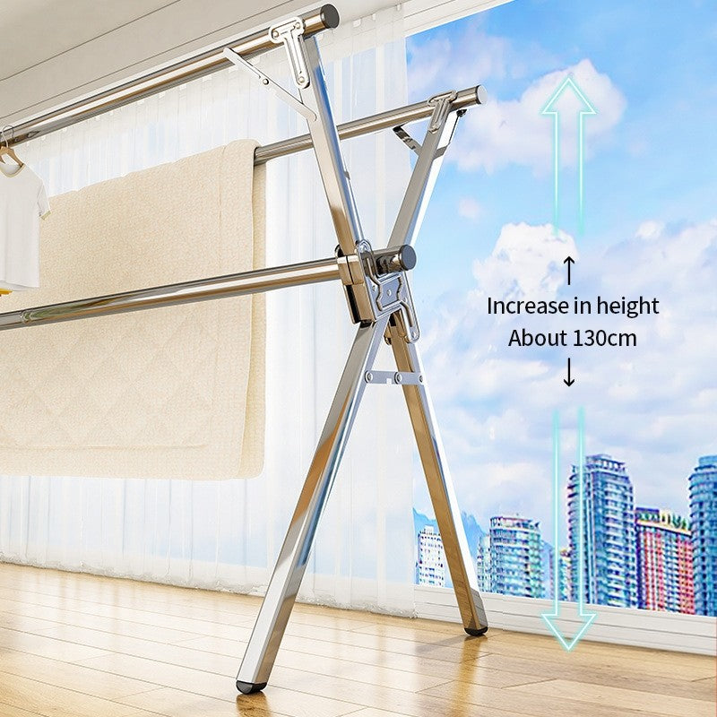 (HOME+) Folding Clothes Rack Floor Standing Indoor and Outdoor Clothes Drying Pole