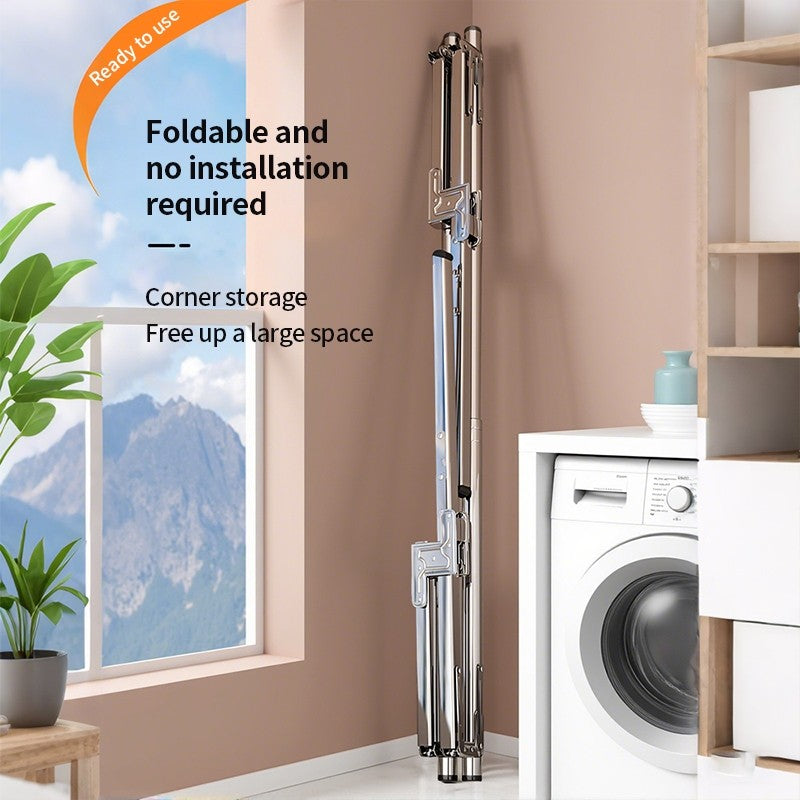 (HOME+) Folding Clothes Rack Floor Standing Indoor and Outdoor Clothes Drying Pole