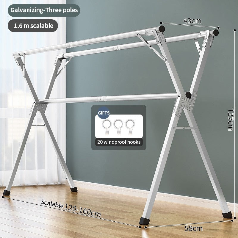 (HOME+) Folding Clothes Rack Floor Standing Indoor and Outdoor Clothes Drying Pole